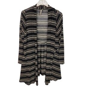 COMFY USA Sweater Womens Small‎ Tan Black Open Front Striped Cardigan COMFYUSA